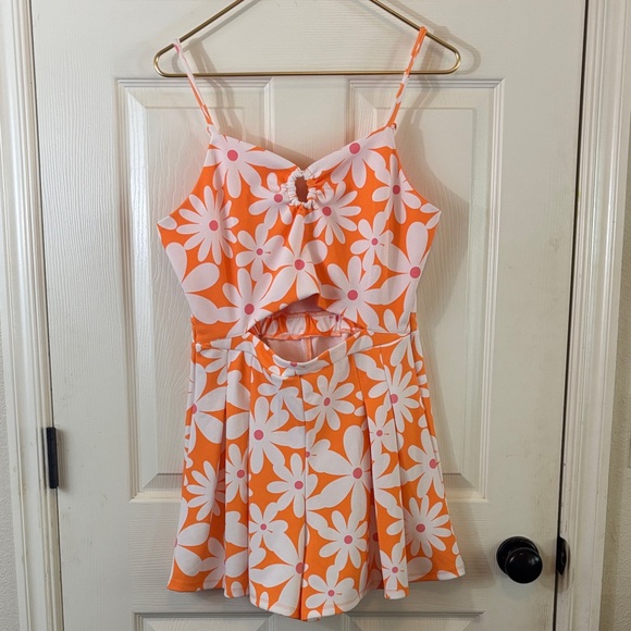 Madden Nyc Pants - Floral Orange and White Women's Dress